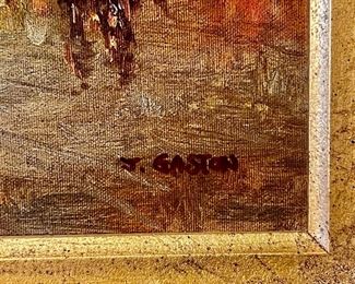 27. Oil Painting of Victorian Street Scene signed J Gaston (24" x 20")