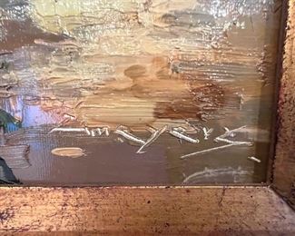 42. Signed Oil Painting of Balcony Overlooking Street Scene (35" x 38")