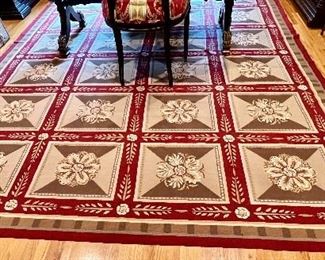 44. Aubusson Red & Tan Rug (9'3" x 11'10")