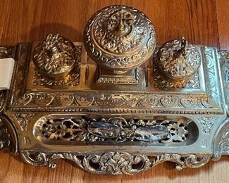 65. Maitland Smith Brass Inkwell (29" x 7")