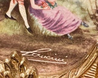 70. 3pc Gilt Mantle Clock Set (Clock 16" x 9") (Pair of Urns (12" x 6")