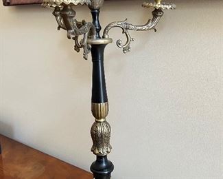 78. Pair of Black & Gold Three Light Candelabras (25")