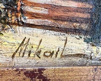 84. Courtyard Scene signed Mikail in Black Wood Frame (22" x 26")