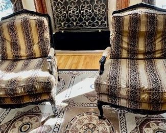 81. Pair of Councill Bergere Chairs (34" x 30" x 40") and Ottomans (32" x 24" x 19") (as is)