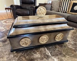 100. Lidded Box w/ Medallion Decoration (16" x 8" x 11")