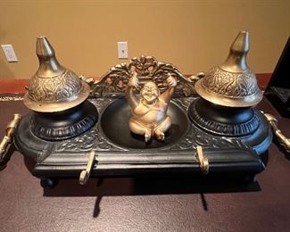 236. Brass and Black Inkwell