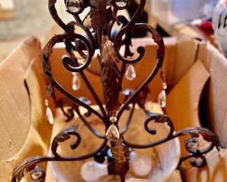 134. Metal & Alabaster Chandelier (24" x 30") w/ Pair of Matching Sconces