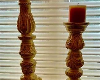 148. Pair of Washed Carved Candleholders (small-20") (tall-28")