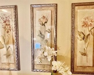 152. Trio of Orchid, Rose and Peony Framed Prints (15" x 38")