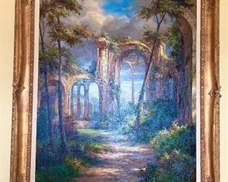 174. Signed Painting of Ruins in Gilt Frame (46" x 58")
