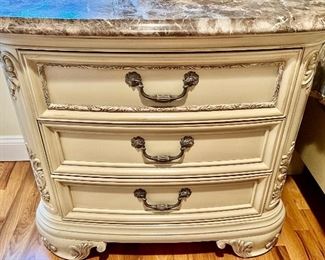 186. Thomasville 3 Drawer Bedside Table w/ Marble Top (34" x 19" x 31")