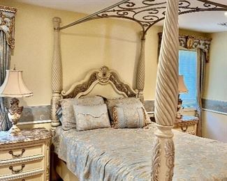 188. Thomasville Queen Bed w/ Metal Scroll Canopy (93"h) (as is)