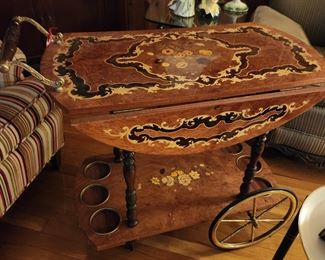 Vintage Wood Teacart with Inlay