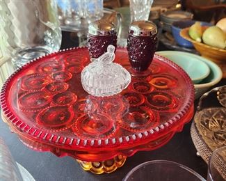 Vintage Moon and Stars Amberina Cake Stand