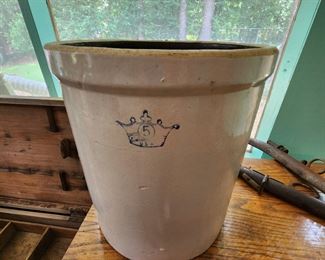 Antique 1800’s #5 Blue Crown Ransbottom Stoneware Crock