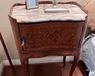 French Antique Marble Top Side Table