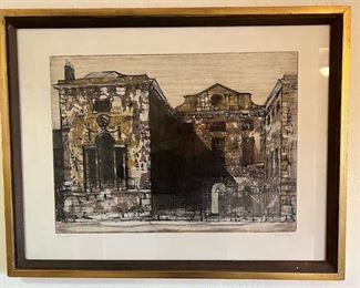 Lithograph "Worchester College, Oxford" by Richard Beer