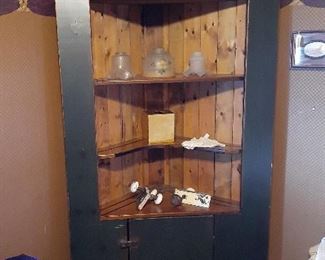painted corner cabinet, antique door hardware