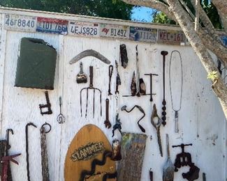 old tools and gas cans