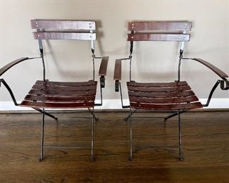 Lot 015-LR: Metal and Wooden Folding Chairs

Features: A pair of sturdy metal and wooden folding chairs. 

Dimensions: 2’W x 12” Seat depth x 32”H

Condition: Good pre-owned condition, some chips and scratches on finish
