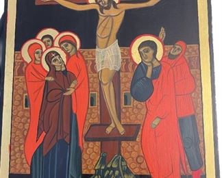 Lot 042-I: Crucifixion

Features: 
•	Hand-painted/varnished religious icon on wood
•	Created (“written”) and signed/dated by our client

Dimensions:  8” x 10”


Condition: Very Good condition

