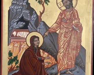 Lot 044-I: “Touch Me Not”

Features: 
•	Hand-painted/varnished religious icon on wood
•	Created (“written”) and signed/dated by our client

Dimensions: 8” x 10”


Condition: Very Good condition
