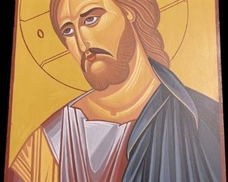 Lot 049-I: Jesus Christ

Features: 
•	Hand-painted/varnished religious icon on wood
•	Created (“written”) and signed/dated by our client

Dimensions: 9.5” x 14.5”

Condition: Very Good condition

