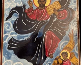 
Lot 050-I: Dancing Jesus

Features: 
•	Hand-painted/varnished religious icon on wood
•	Created (“written”) and signed/dated by our client

Dimensions: 11” x 14”


Condition: Very Good condition
