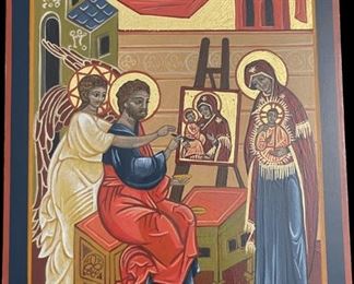 Lot 055-I: Saint Luke

Features: 
•	Hand-painted/varnished religious icon on wood
•	Created (“written”) and signed/dated by our client

Dimensions: 8” x 11”

Condition: Very Good condition
