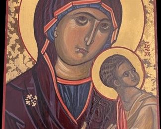 Lot 056-I: The Virgin of the Passion

Features: 
•	Hand-painted/varnished religious icon on wood
•	Created (“written”) and signed/dated by our client

Dimensions: s


Condition: Very Good condition

