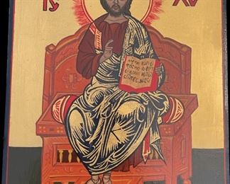 Lot 059-I: Christ Enthroned

Features: 
•	Hand-painted/varnished religious icon on wood
•	Created (“written”) and signed/dated by our client

Dimensions: 8” x 10”

Condition: Very Good condition
