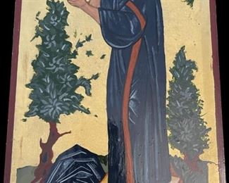 Lot 065-I: Jesus in Gethsemene

Features: 
•	Hand-painted/varnished religious icon on wood
•	Created (“written”) and signed/dated by our client

Dimensions: 7” x 11”

Condition: Very Good condition

