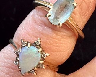 14K Ring with Aqua Stone (top) & 14K Ring with Opal & Diamonds