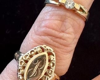 14K Ring with Stone (top) & 14K Monogrammed Ring (bottom)