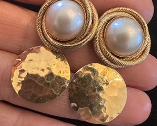 14K Pearl Earrings & 14K Hammered Earrings