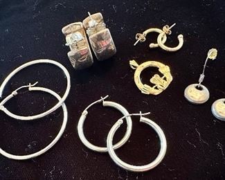 Assorted Silver Silver Earrings & 14K Claddagh Charm