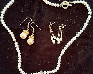 Pearl Necklace & Earrings