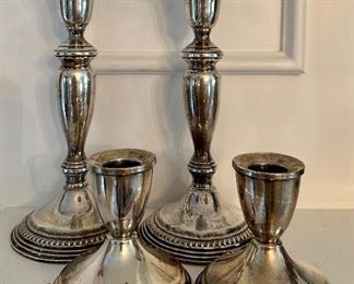 Shreve, Crump & Low Sterling Silver Candlesticks (rear) & Sterling Candlesticks (front)