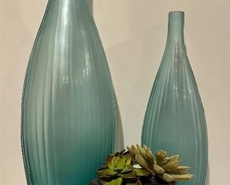 (2) Crate & Barrel Vases & Faux Succulent