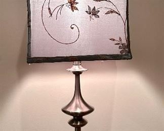 (2) Brushed Silver Lamps with Silk Shade