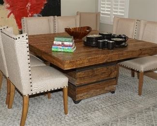 Incredible hardwood kitchen table with iron accents-Restoration Hardware perhaps?