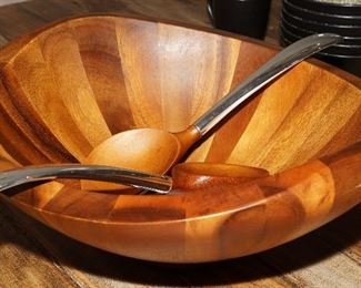 Nambe Butterfly acacia wood bowl with silver/acacia utensils-in incredible condition!