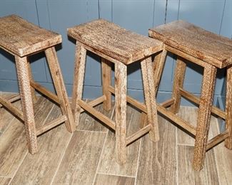 Wood saddle counter stools x 3