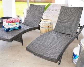 Rattan loungers, adjustable x 2