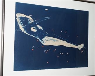 Fritz Scholder-Mystery Woman with Rose Petals, Cliche verre cyanotype on BFK Rives paper, from an edition of 24. Signed Scholder lower right. 