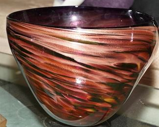 Pink & lavender art glass bowl by Kaptur