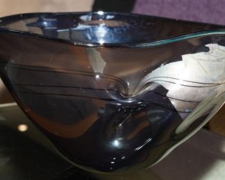 Lavender with gold art glass bowl by Kindland