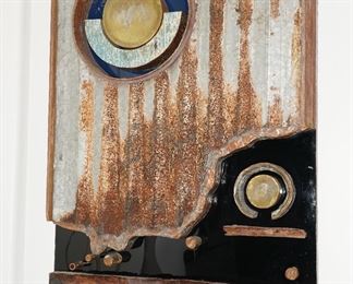 Steel, Glass & Bronze wall sculpture-Label on lower right likely not a signature-means Bamboo. 21st century. 48" x 27"