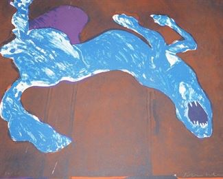 Fritz Scholder-"Roll Over Old Blue" #16/50 lithograph printed in color on paper.  21" x 25.5"