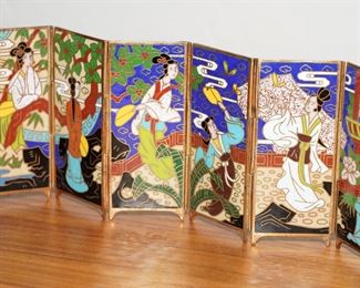 Vintage mini cloisonne 6 panel screen
